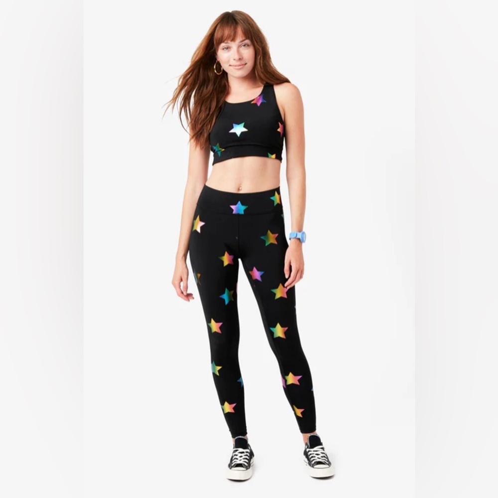 Terez black size small workout set with multicolor foil star print